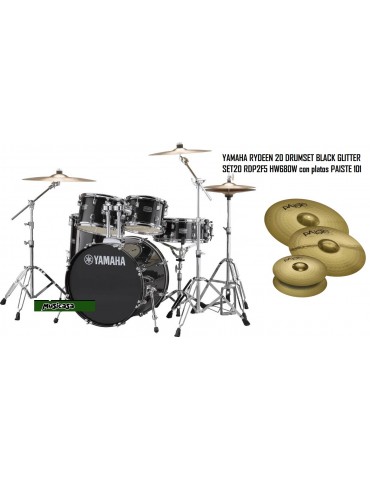 YAMAHA RYDEEN 20 DRUMSET BLACK GLITTER SET20 RDP2F5 HW680W con platos PAISTE 101