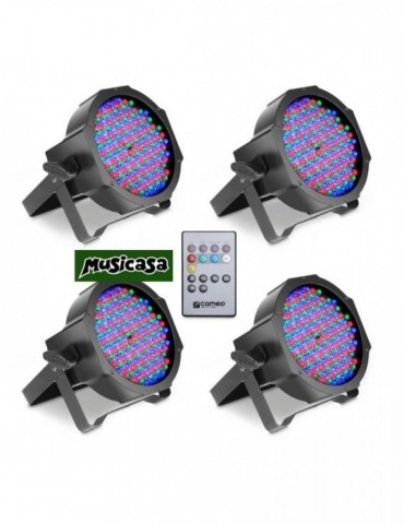 CAMEO FLAT PAR CAN RGB 10 IR SET -Set  4 Focos PAR LED RGB plano negro. Mando