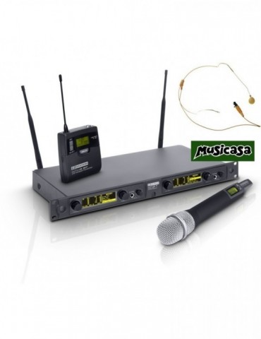 LDSYSTEMS WIN 42 HBHH 2 - Sistema inalámbrico con Petaca, micrófono de diadema color carne y Micrófono de Mano dinámico