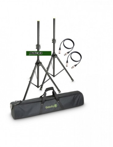 GRAVITY SS 5211 B SET 3 - Set de 2 Soporte de Bafle con Bolsa y 2 x 5 m Cables XLR