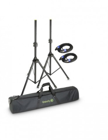 GRAVITY SS 5211 B SET 2 - Set de 2 Soporte de Bafle con Bolsa y 2 x 5 m Cables Altavoz est ndar