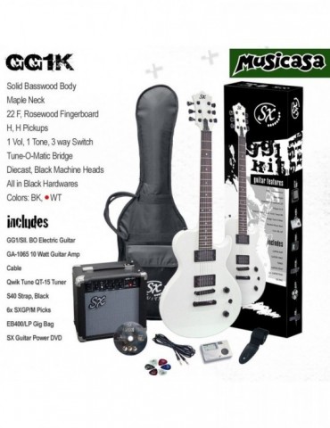 SX GG-1K PACK Guitar + Ampli + accesorios  WHITE